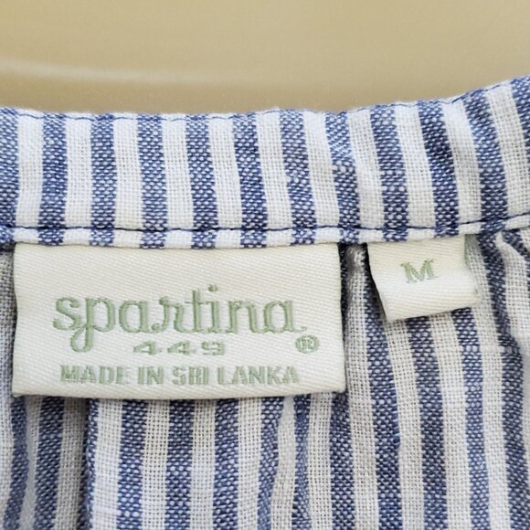 Spartina 449 Striped V-Neck Linen Tassel Blouse With Yellow Accents Size Medium - Picture 9 of 12